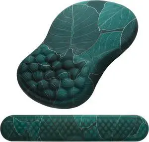 Mouse Pad Wrist Support 2 in1 Keyboard Wrist Rest+ Ergonomic Mouse Pad Non-Slip Wrist Rest for Computer Keyboard Made Easy Typing & Relieve Wrist PainBanana Leaf Green