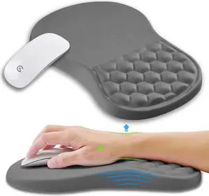 Ergonomic Mouse Pad Wrist Support with Memory Foam Massage Bulge Carpal Tunnel Pain Relief Mousepad Wrist Rest for Mouse(12x8 inch Grey)
