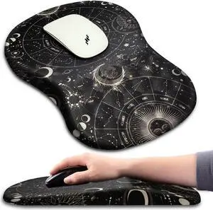 Ergonomic Mouse Pad Wrist Support with Massage Design Wrist Rest Pain Relief Mousepad with Memory Foam&Non-Slip PU Base Mouse Pads for Wireless Mouse (12x8 inch Tarot Constellation)
