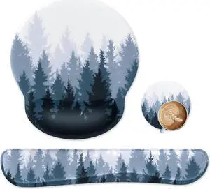 Mouse Pad Wrist Support Keyboard Wrist Rest Set Ergonomic Mouse Pad with Non-Slip Base for Computer Home Office + Coasters Easy Typing & Pain Relief Mouse Mat Forest