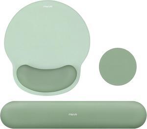Wrist Rest Support for Mouse Pad&Keyboard Set Circle Curved Ergonomic Mousepad&Coaster Non-Slip Base Home/Office Pain Relief&Easy Typing Pad with Soft Cloth&Raised Memory Foam Antique Green