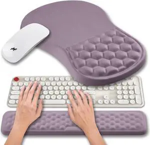 2 in 1 Ergonomic Mouse Pad Wrist Support & Wrist Rest for Computer Keyboard Set with Relieve Carpal Tunnel Pain Massage Bulge and Full Memory Gel Design (2In1 Set Purple)
