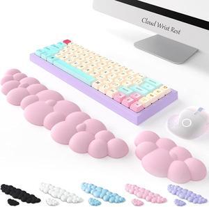 Keyboard Cloud Wrist Rest 2PCS High Density Memory Foam Keyboard Palm Rest Ergonomic Keyboard Pad Wrist Support for Pain Relief Mouse Pad Rest Support for Office/Computer/Laptop/Gaming/Mac Pink
