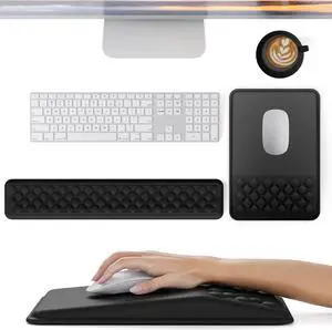 Ergonomic Mouse Pad with Wrist Rest Mousepad Keyboard Wrist Rest with Comfortable Memory Foam Massage Bulge and Non-Slip PU Base for Relief Carpal Tunnel Pain