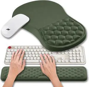 2 in 1 Ergonomic Mouse Pad Wrist Support & Wrist Rest for Computer Keyboard Set with Relieve Carpal Tunnel Pain Massage Bulge and Full Memory Gel Design (2In1 Set Dark Green)