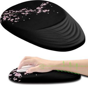 Mouse Pad Ergonomic Mouse Pad with Wrist Rest Support and Non-Slip PU Base Cute Mousepad for Pain Relief Office & Home Computer Japanese Plum Blossoms