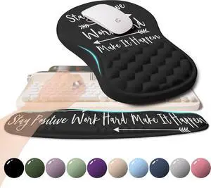 2-in-1 Ergonomic Set Wave Rise Keyboard Wrist Rest and Massage Bulge Slope Mouse Pad Wrist Support Cushion Memory Foam Integrated to Relieve Wrist Pain Stay Positive