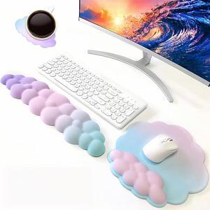 17 in Cloud Keyboard Wrist Rest 3Pcs Mouse Pad Wrist Support Set with Ergonomic Memory Foam Coaster Anti-Slip Base Palm for Home Office Laptop Desktop Computer Easy Typing Pain Relief (Color Pink)