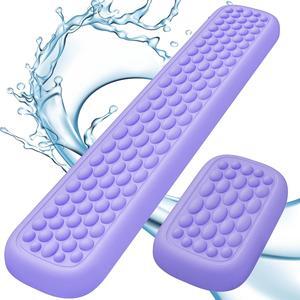 Wrist Rest for Computer Keyboard Leather Memory Foam Keyboard Wrist Rest Massage Design for Typing Pain Relief Comfortable Keyboard Mouse Wrist Support for Office Gaming Computer Purple