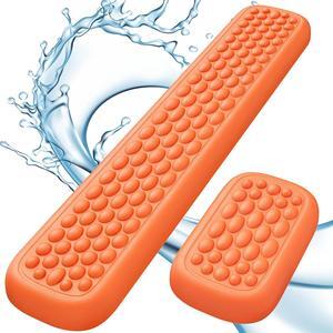 Wrist Rest for Computer Keyboard Leather Memory Foam Keyboard Wrist Rest Massage Design for Typing Pain Relief Comfortable Keyboard Mouse Wrist Support for Office Gaming Computer Orange