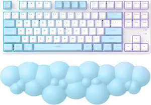 Keyboard Cloud Wrist Rest PU High Density Memory Foam with Non-Slip Base for Typing Pain Relief Ergonomic Keyboard Pad with Wrist Support for Home Office/Computer/Laptop/Gaming/Mac-Blue