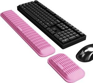 Ergonomic Wrist Rest for Keyboard and Mouse Soft Memory Foam Keyboard Wrist Rest Set with Non-Slip Silicone Base Easy Typing Pain Relief Comfort for Office Work Gaming (Pink)