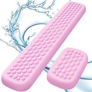 Keyboard Wrist Rest Leather Memory Foam Wrist Rest for Computer Keyboard Mouse Ergonomic Massage Design for Typing Pain Relief Waterproof Desk Pads Support Hand Arm Stain Resistant Pink