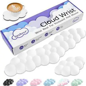 Cloud Wrist Rest Keyboard Cloud Palm Rest Set with PU Leather Memory Foam Cute Keyboard Rest for Wrist Support and Arm Rest Desk Cloud Wrist Pad for PC/Gaming/Hand Cushion/Computer-White