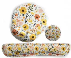 Keyboard Wrist Rest and Mouse Wrist Rest Pad with Coffee Coaster Non Slip PU Base Wrist Support with Ergonomic Raised Memory Foam for Easy Typing & Pain Relief Flowers and Plants