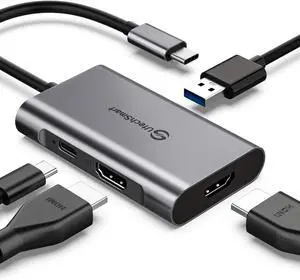 USB C to Dual HDMI Adapter USB C Hub to HDMI 4 in 1 USB C Hub Multiport Adapter with 2 HDMI Ports 4K USB 3.0 Power Delivery Type C Port Compatible for MacBook Nintendo Switch USB C Device