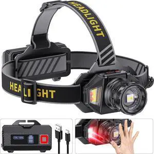 LED Headlamp Rechargeable3000 High Lumens Head Lamp with 12 Modes & 90H Long Battery Life & Motion Sensor & IPX7 Waterproof 90° Adjustable Headlight for Outdoor Camping Cycling Hiking