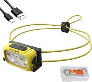 NITECORE NU25 400 UL Ultra Lightweight Headlamp 400 Lumen USB-C Rechargeable with Lumentac Organizer for Back Packing Camping and Running (Yellow)