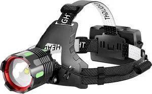 Headlamp Rechargeable 100000 LM Ultra Bright LED Head Lamp with induction & Zoomable Function 5 Modes IPX67 Waterproof 90° Adjustable Headlight for Camping Outdoor & Hard Hat Light Car Repair