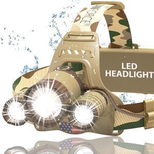 Camouflaged Headlamp Ultra Bright USB Rechargeable Head lamp. Tactical Head Flashlight Designed Especially for Hunting & Fishing. LED Headlamps CREE 1080 Lumens Headlight with Red Light