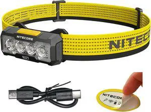 NU27 600 Lumens Running Camping Headlamp USB-C Rechargeable with Warm Neutral and Cool White Lights Red Light Including S Sticker (Black)