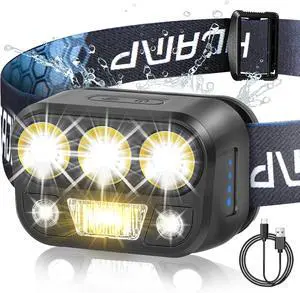 Headlamp Rechargeable - High Performance LED Headlights Flashlight Waterproof Press and Inductive Switches 6 Modes and 45° Adjustable Flashlight Lightweight Headlamp for Camping Running Fishing