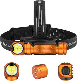 Perun 3 Rechargeable Headlamp Flashlight, 3000 Lumens LED Headlight with Red Light, Waterproof Head Lamp with Headband for Outdoor Camping, Hiking, Working(Orange)