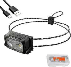 NITECORE NU25 400 UL Ultra Lightweight Headlamp 400 Lumen USB-C Rechargeable with Lumentac Organizer for Back Packing Camping and Running (Black)