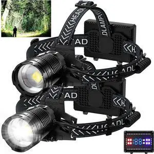 Headlamp Rechargeable 2Pack 990000 Lumens Super Bright LED Head Lamp with 4 Modes 90° Adjustable Head Lights for Forehead IPX6 Waterproof HeadLamps for Adults Camping Hunting