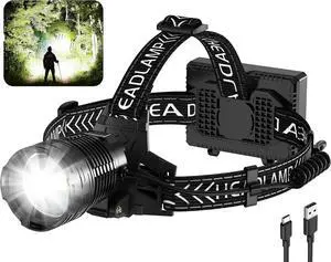 Headlamp Rechargeable 3000 Lumen Super Bright Led Headlamps with 4 Modes & 12H Long Runtime Powerful Waterproof Head Lamp with Digital Display & 90° Adjustable for Adults Camping Cycling