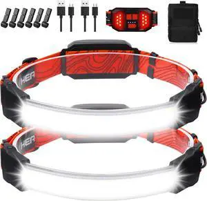 Rechargeable Headlamp Super Bright 1500 Lumens 6 Modes Head Lamp Led Rechargeable with Tail Red Light Wide Beam Led Headlamp Waterproof for Adults Outdoor Camping Hiking Hunting Accessories