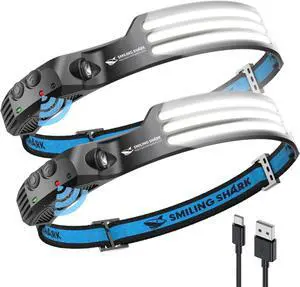 LED Headlamp 230°Wide Angle 3*White Light 2 Pack The Brightest Head Lamp Rechargeable Motion Sensor Waterproof Headlight for Camping Hiking Outdoor Head-Lamp-LED-Frontale-Light