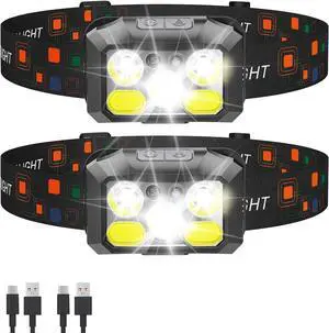 Headlamp Rechargeable LED (2-Pack) 400 Lumens with Red & White Light 8 Modes USB-C Charging IPX4 Waterproof for Running Hiking Fishing and Camping