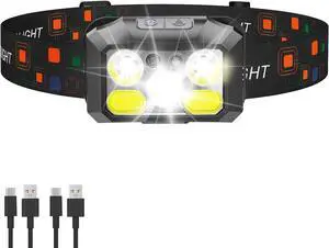 Headlamp Rechargeable LED 1200 Lumens with Red & White Light 8 Modes Motion Sensor USB-C Charging IPX4 Waterproof for Running Hiking Fishing and Camping