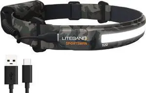 LED Headlamp Liteband Lightweight ACTIV 520 Lumen Bright Head Lamp Powerful Rechargeable Battery Powered Tactical Headlamps Camping Running Hard Hat Light Best Rated Forehead Flashlight Camo
