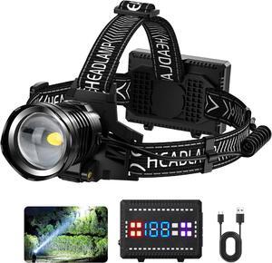 ???????????????????? Rechargeable LED Headlamp 990000 High Lumens 8 Modes Super Bright Head Lamp with Digital Display 45 Hours Long Battery Life & IPX7 Waterproof Head Light for Outdoor Camping