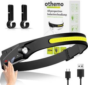 Othemo230 LED Headlamp 230° Wide Beam Head Lamp Motion Sensor LED Headlamp Rechargeable 5Mode Headlamps for Adults Bright Head Lights for Forehead Hard Hat Headlight Camping Essentials Gear 1Pcs