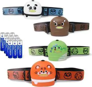 4 Pack Kids Headlamp Stocking Stuffers for Kids Christmas Gift for Girls Boys Animals Head Lamp for Camping Running Batteries Included