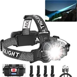 Super Bright LED Headlamp 100000 Lumen Rechargeable Headlamp with Motion Sensor 5 Modes Ipx5 Waterproof 90° Adjustable Zoomable for Forehead Outdoor Camping Hunting Hiking