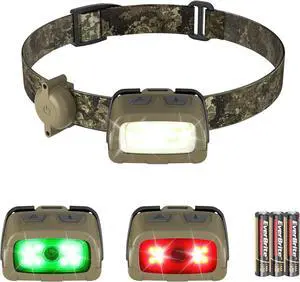 Headlamp 300 Lumens Head Lamp for Adults 7 Modes with White/Red/Green Light 30°Adjustable LED Headlight for Camping Running Hunting 3 AAA Batteries Included