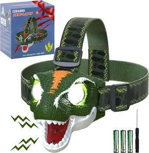 LED Headlamp for Kids Flashlight Camping Gear Roar & Silent Mode Outdoor Toy Head Lamp for Boy Girl Toddler 3.4oz Lightweight Headlight Birthday Gift Easter Basket Stuffer Battery Included