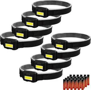 8 Pack Led Headlamp for Adults and Kids 1.1oz/31g COB Flood Light Ultra Bright Head Lamp with 3 Modes 24 AAA Batteries Waterproof Work Flashlight for Family Camping Running Reading Hiking