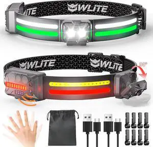 Headlamp Flashlight 2Pack Rechargeable LED Headlamps 1200Lumens 2 COB 260°Wide Beam Headlight with Motion Sensor Bright 18 Modes Lightweight Waterproof Head Lamp for Running Camping Hiking