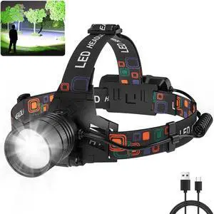 Rechargeable Headlamp 990000 Lumens Super Bright LED Head Lamp with 3 Modes 90° Adjustable Head Lights for Forehead 45H Long Runtime & IPX6 Waterproof HeadLamps for Camping Hunting Hiking