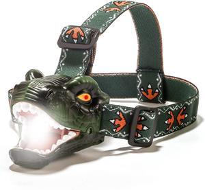 Dinosaur Kids Headlamp T-Rex Dinosaur Led Headlamp Flashlight Dinosaur Toy Headlamp Flashlight with 4 Lighting Mode for Boys Girls Camping Hiking Reading and Party (Green)