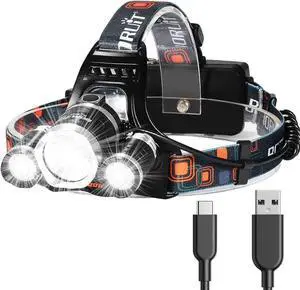 Headlamp Rechargeable USB-C Head Lamp Flashlight High Lumen Super Bright Head lamp Waterproof Headlight Hard Hat Light Adjustable Light for Adults Work Headlight Hunting headlamp Camping headlamp