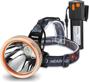 High Power LED Headlamp Rechargeable Headlight Waterproof Head Flashlight Torch for Hunting Fishing Camping (Yellow Light)