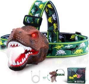 Upgraded Rechargeable Dinosaur Headlamp for Kids Led Flashlight for Boys or Girls Outdoor Camping Gear Roar & Silent Mode- Ideal Gift for Birthday Halloween Christmas