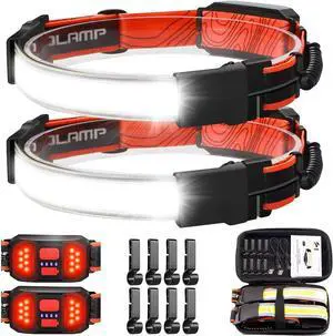 LED Headlamp Flashlight with Case Box 1000lumens 230° Broadbeam Headlight USB Rechargeable Head Lamp with Red Taillight Lightweight Waterproof Headlamps for Camping Running Hiking Hard Hat Headlamp