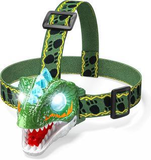 Kids Headlamp - LED Dinosaur Headlamp with Adjustable Headband for Boys and Girls 3 Lighting Modes - Perfect for Camping Hiking and Reading - Ages 3-12+